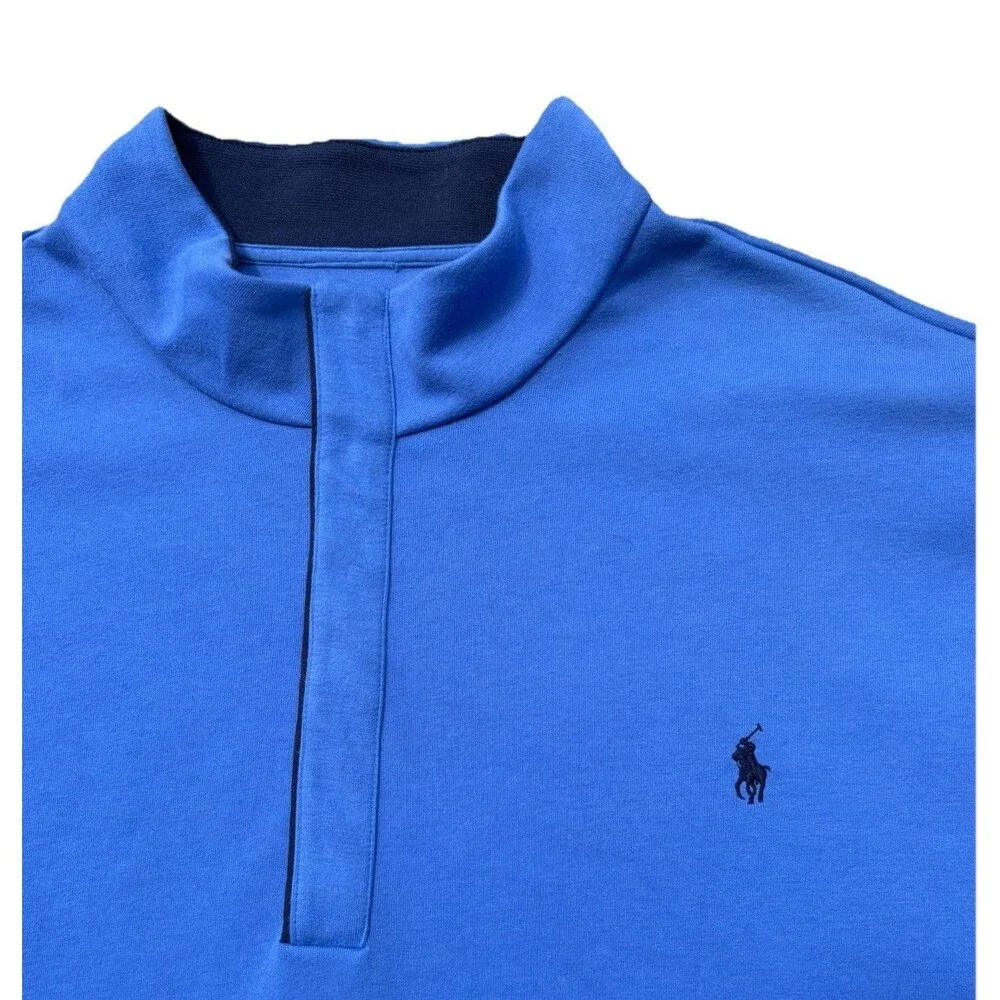 Polo Ralph Lauren Double Knit 1/4 Snap Sweatshirt Men's 4LT Blue Navy Pony Logo